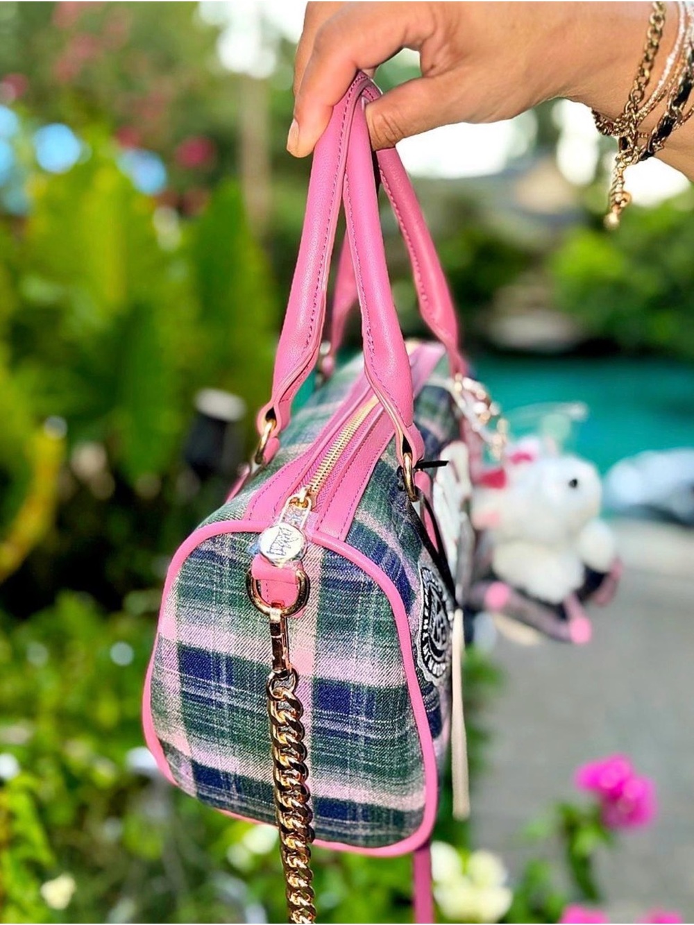 Juicy Couture Green /Pink Plaid Juicy Varsity Weekender set of 3 . - Picture 7 of 15